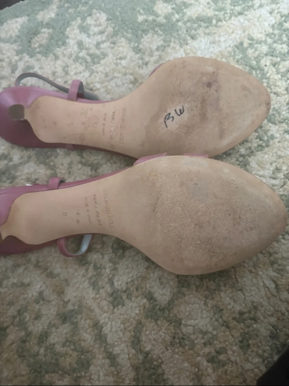 Bruno Magli Mauve Leather Pom-Pom kitten heel dress shoes sz 10 made in Italy